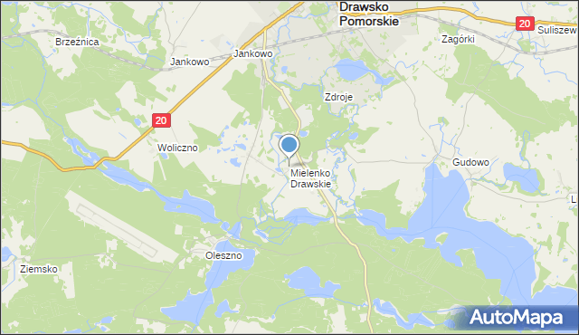 mapa Mielenko Drawskie, Mielenko Drawskie na mapie Targeo